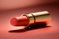 Red open lipstick closeup, decorative cosmetics. AI generated image.