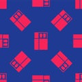 Red Open matchbox and matches icon isolated seamless pattern on blue background. Vector Royalty Free Stock Photo