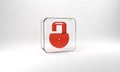 Red Open padlock icon isolated on grey background. Opened lock sign. Cyber security concept. Digital data protection Royalty Free Stock Photo