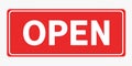 Red Open Sign on a White Background Royalty Free Stock Photo