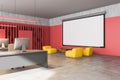 Red open space office with lounge area Royalty Free Stock Photo