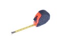 Red open tape measure on white background