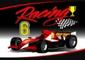 Red open wheel racing car with trophy