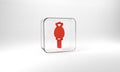 Red Opium poppy icon isolated on grey background. Poppy Papaver somniferum flower seed head. Glass square button. 3d