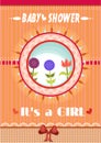 Red, orage card with text Baby shower - its a girl Royalty Free Stock Photo