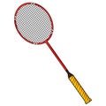Red orange badminton racket with yellow grip - vector.