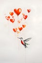 Red, orange balloons and a bird isolated background. Heart as a symbol of affection and Royalty Free Stock Photo