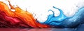 Red, orange, and blue waves of liquid with water splashes against a white background ..Or, if preserving the original structure Royalty Free Stock Photo