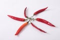 Red and orange Chilli on white background Royalty Free Stock Photo