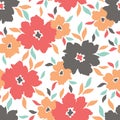 Red and orange colorful graphic large scale blooms on white background vector seamless pattern Royalty Free Stock Photo
