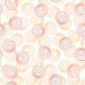 Red and orange concentric circles with dotted outline. Seamless geometric pattern on white background. Vector image Royalty Free Stock Photo