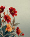 Red and Orange Flowers on Textured Grey Background Royalty Free Stock Photo