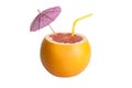 Red orange, Grapefruit with umbrella and straw. Royalty Free Stock Photo