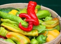 Red, orange and green hot chili peppers Royalty Free Stock Photo