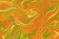 Red orange green liquid paint abstraction. Marbled texture for autumn seasonal graphic design template Royalty Free Stock Photo