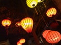 Red and orange lanterns at night