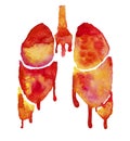 Red and orange lungs with bright paint smudges