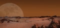 Red and orange Martian Mountains and Desert Landscape of the Planet Mars. Including elements furnished by NASA Royalty Free Stock Photo