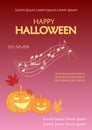 Red orange music banner for halloween - vector a4 template with music notes