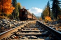 Red and orange old railway abandoned in the forest Royalty Free Stock Photo