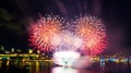 Red, orange, and pink fireworks | Quebec City Royalty Free Stock Photo