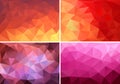 Red, orange and pink low poly backgrounds, vector set