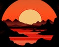 a red and orange sunset over mountains and water Royalty Free Stock Photo
