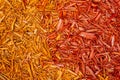 Red and orange texture of wood chips Royalty Free Stock Photo