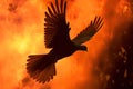 Red and orange winged dove, a representation of the New Testament Holy Spirit with a fire background