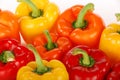 Red orange yellow bell peppers closeup Royalty Free Stock Photo