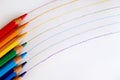 A rainbow drawn with red, orange, yellow, green, blue, indigo, and violet colored pencils. Royalty Free Stock Photo