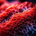 Red organic cellular structure close-up texture