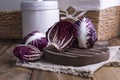 Red organic radicchio. Red cabbage on a wooden table and chalkboard. Italian salad with vitamins. vegetables in the kitchen in the