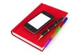 Red Organizer Notebook with Mobile Phone and Pen Royalty Free Stock Photo
