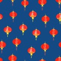 Red oriental lantern watercolor seamless vector pattern