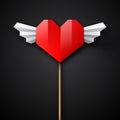 Red origami heart with wings Royalty Free Stock Photo