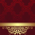 Red ornamental Background with golden Border and Ribbon.