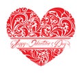 Red ornamental floral heart with calligraphic text