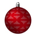 Red ornated Christmas ball with silver metallic triangle patterns isolated on white background. Simple abstract ornaments Royalty Free Stock Photo