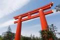 Red otorii of Heian Jingu Shrine in Kyoto Japan.