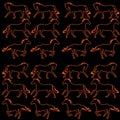 Red outlines of horses on a black background - seamless vector pattern Royalty Free Stock Photo