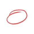 Red oval drawn by hand with wax crayon or pencil, charcoal, chalk. doodle colorful wavy lines emphasis. Vector