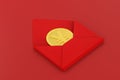Red package with golden coin inside, red background, festive theme, 3d rendering Royalty Free Stock Photo