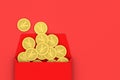 Red package with golden coin inside, red background, festive theme, 3d rendering Royalty Free Stock Photo