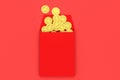 Red package with golden coin inside, red background, festive theme, 3d rendering Royalty Free Stock Photo