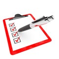 Red pad holder with check boxes and pen. Royalty Free Stock Photo