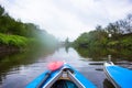 Red paddle is on kayak at summer day Royalty Free Stock Photo