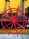 Red paddle wheel model in science museum