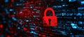 Red Padlock On Abstract Data Code Matrix Background, Digital Security Cyber Crime Concept. Royalty Free Stock Photo