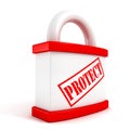 Red padlock closeup concept protect text symbol